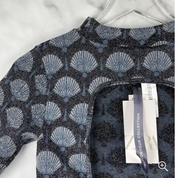 Zara Nwt Seamless Jacquard Shell Mock Neck Long Sleeved Stretch Knit Mini Dress - Picture 6 of 7